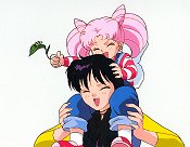 Chibi Usa and Rei Tease Usagi With A Caterpillar