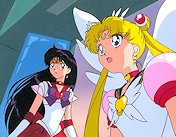 Super Sailor Mars and Eternal Sailor Moon Confront Star Fighter
